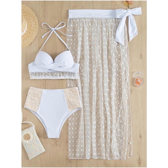 Rust brown Polka Dot Bikini Skirt Beach Swim Set - Picture 11 of 11